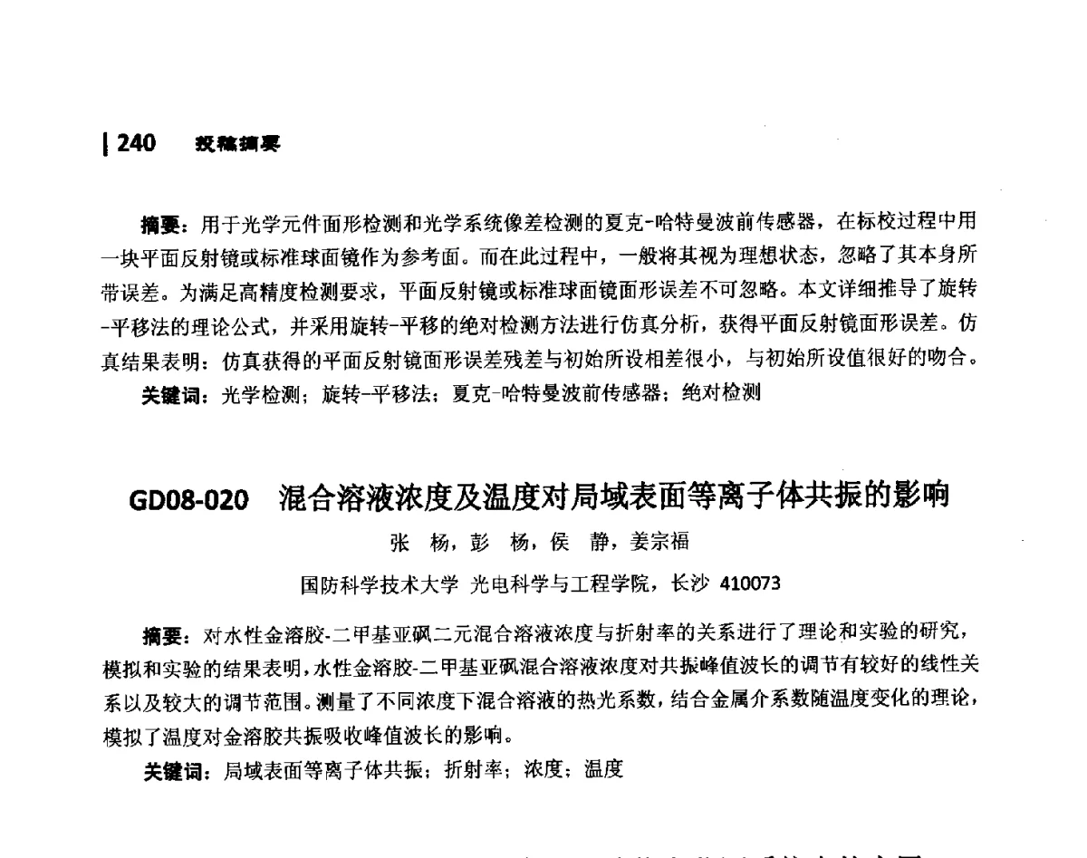 GD08-020混合溶液浓度及温度对局域表面等离子体共振的影响 - 第10届全国光电技术学术交流会