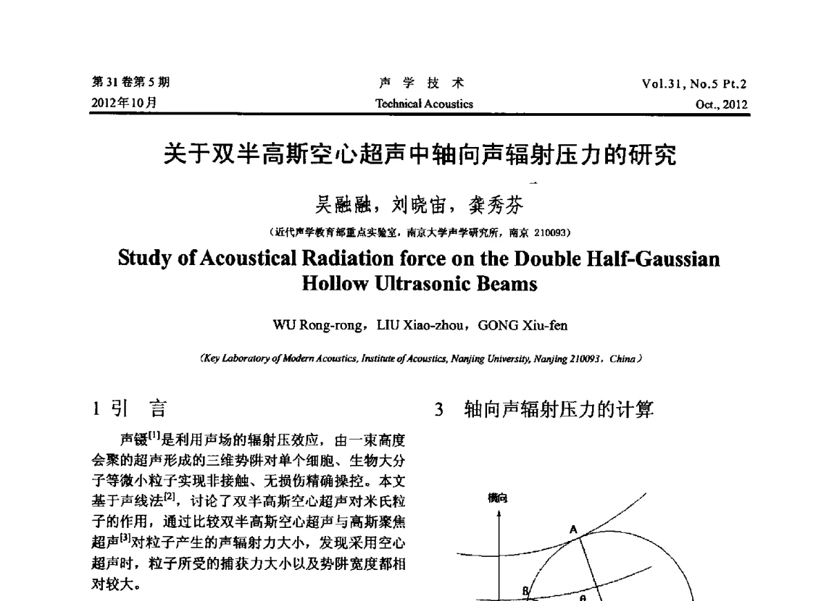 关于双半高斯空心超声中轴向声辐射压力的研究 - 2012年度全国物理声学会议