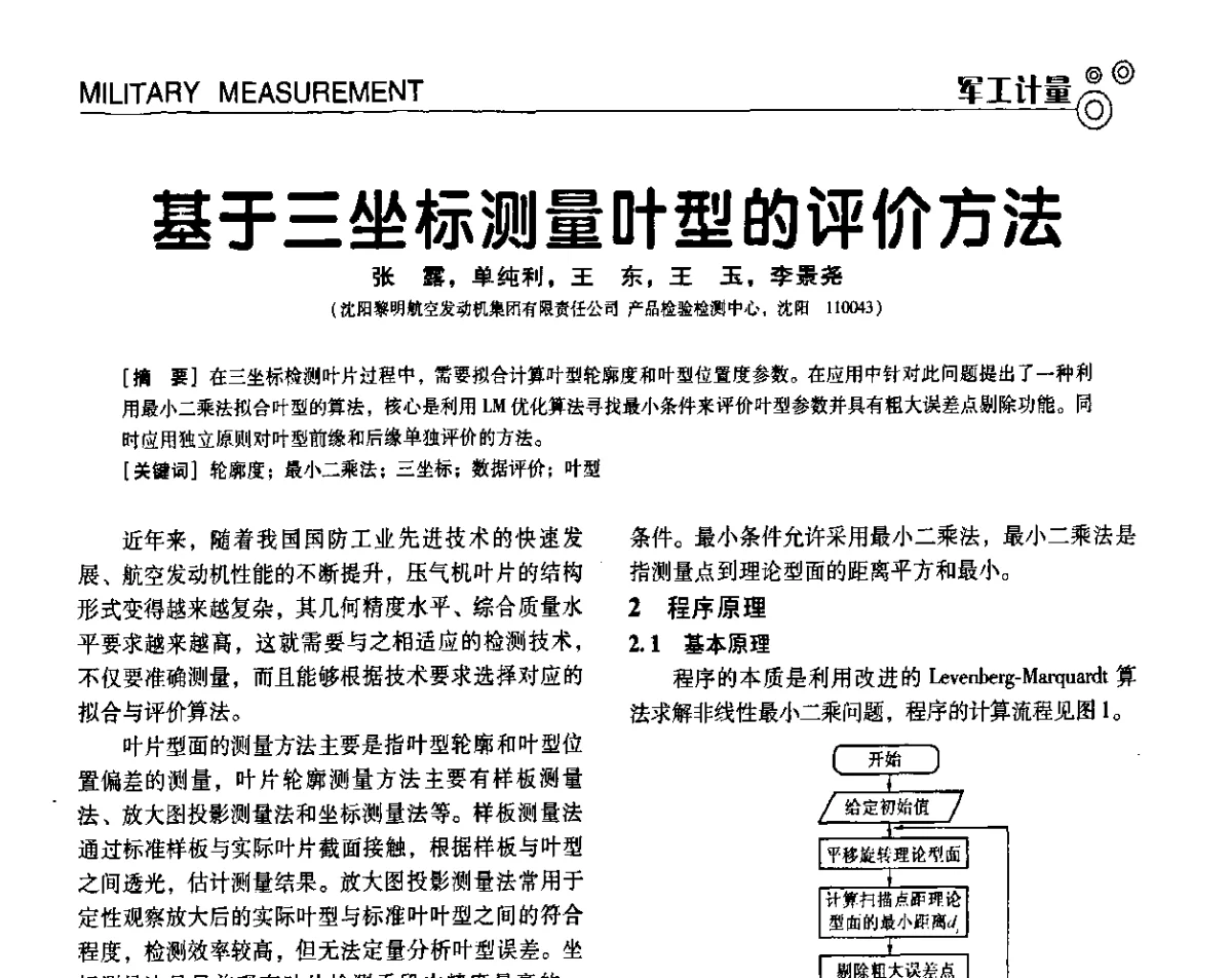 基于三坐标测量叶型的评价方法 - 第七届全国工业计量与控制技术交流会