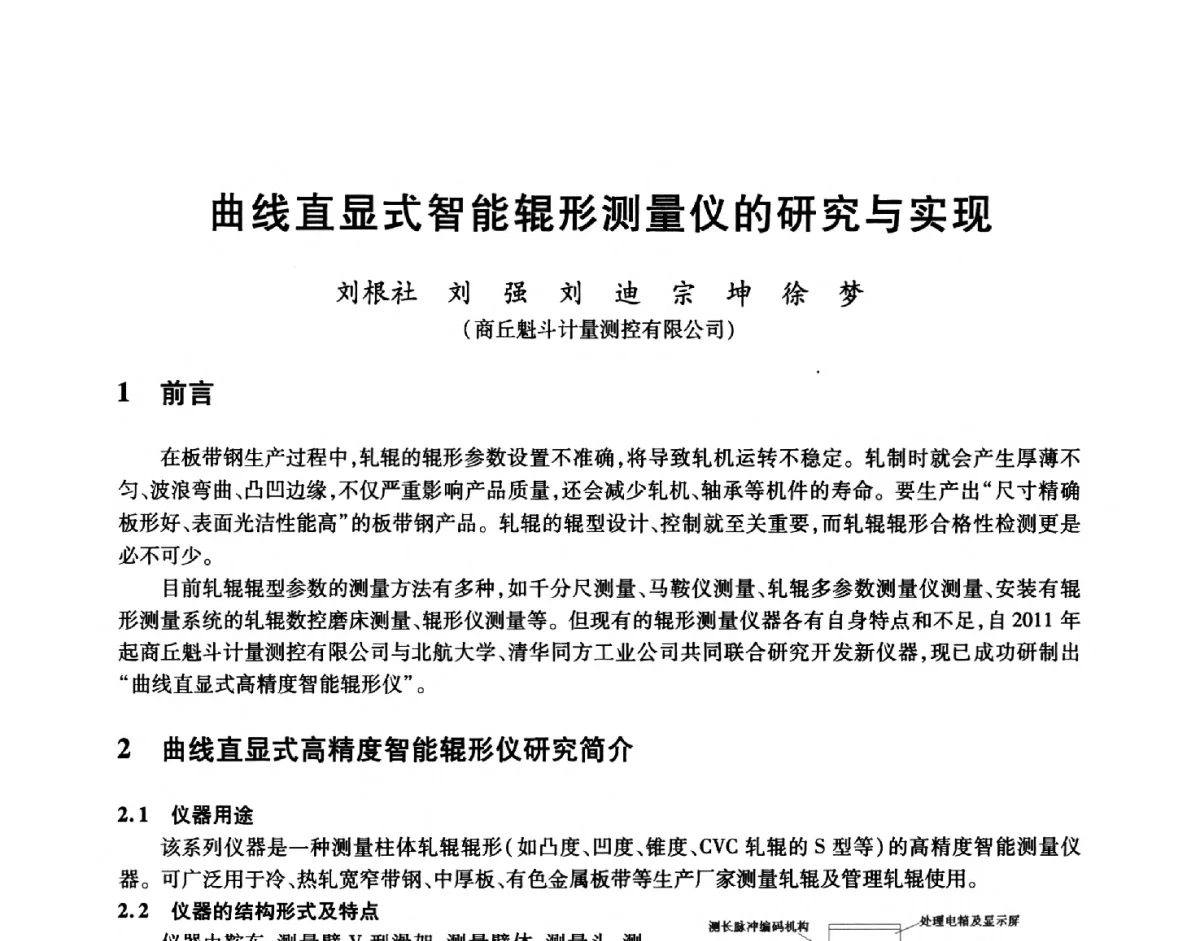 曲线直显式智能辊形测量仪的研究与实现 - 2012年全国轧钢生产技术会