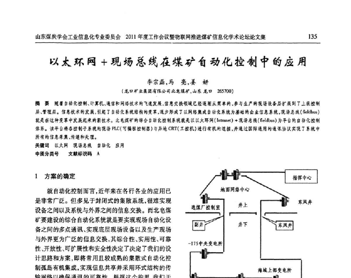 以太环网+现场总线在煤矿自动化控制中的应用 - 山东煤炭学会工业信息化专业委员会2011年度工作会议暨物联网技术推进煤矿信息化学术论坛