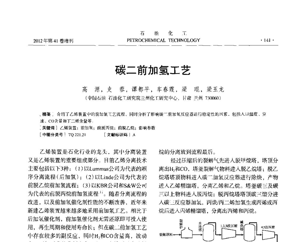 碳二前加氢工艺 - 中国化工学会2012年石油化工学术年会
