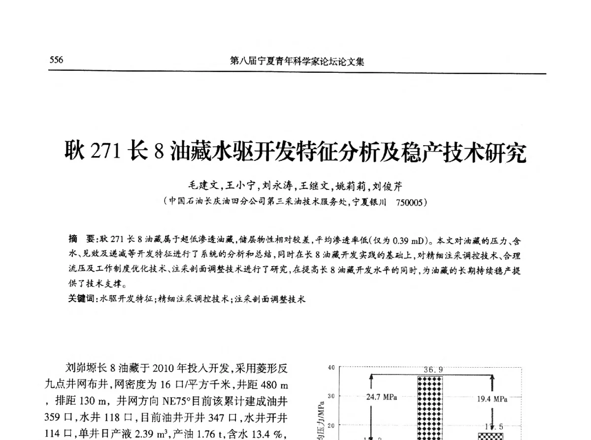 耿271长8油藏水驱开发特征分析及稳产技术研究 - 第八届宁夏青年科学家论坛石化专题论坛
