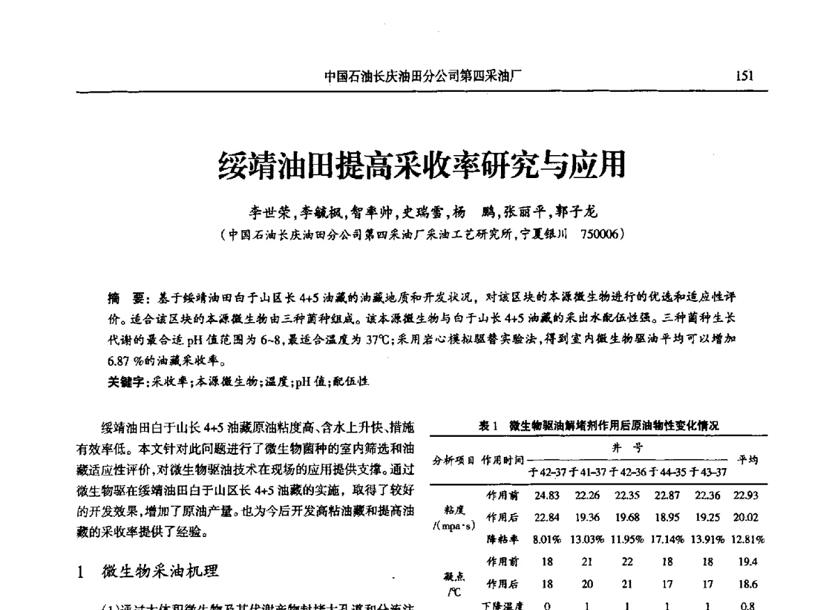 绥靖油田提高采收率研究与应用 - 第八届宁夏青年科学家论坛石化专题论坛
