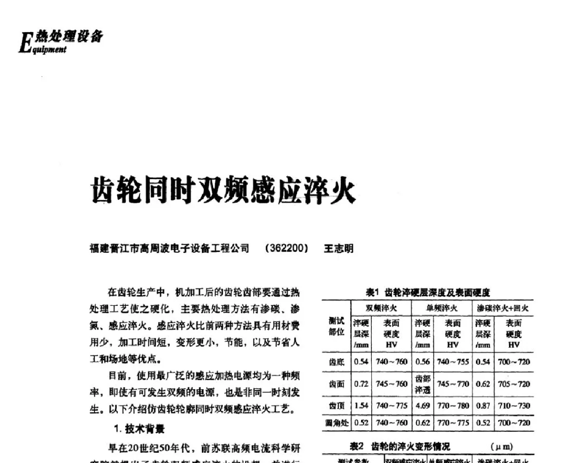 齿轮同时双频感应淬火 - 2012年先进节能热处理技术与装备研讨会