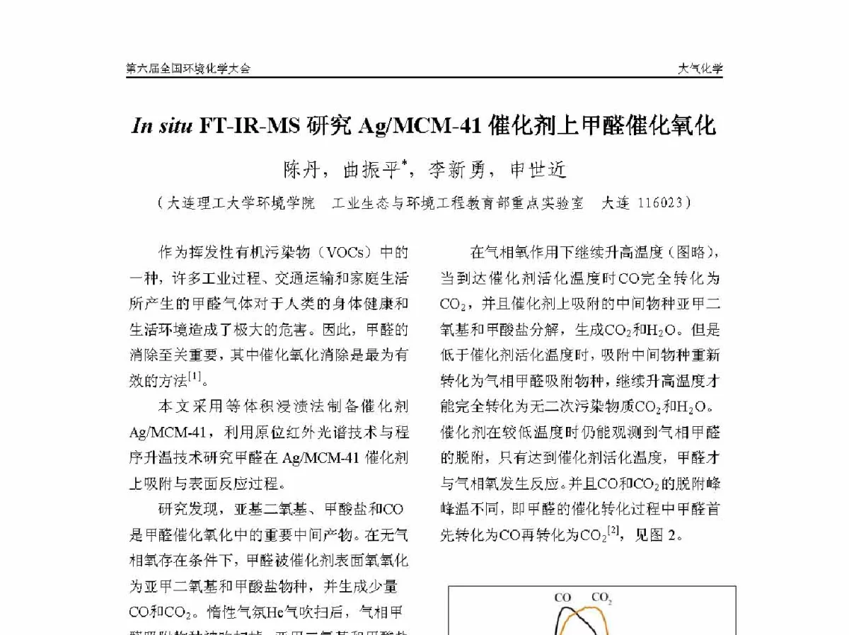 In situ FT-IR-MS研究Ag_MCM-41催化剂上甲醛催化氧化 - 第六届全国环境化学学术大会