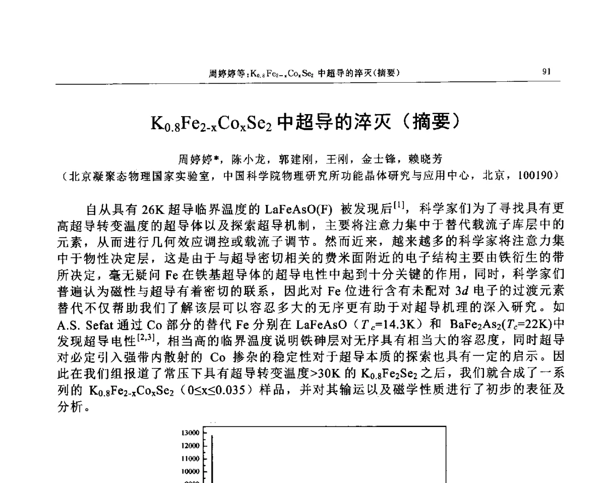 K0.8Fe2-xCoxSe2中超导的淬灭(摘要) - 帕纳科第12届用户X射线分析仪器技术交流会