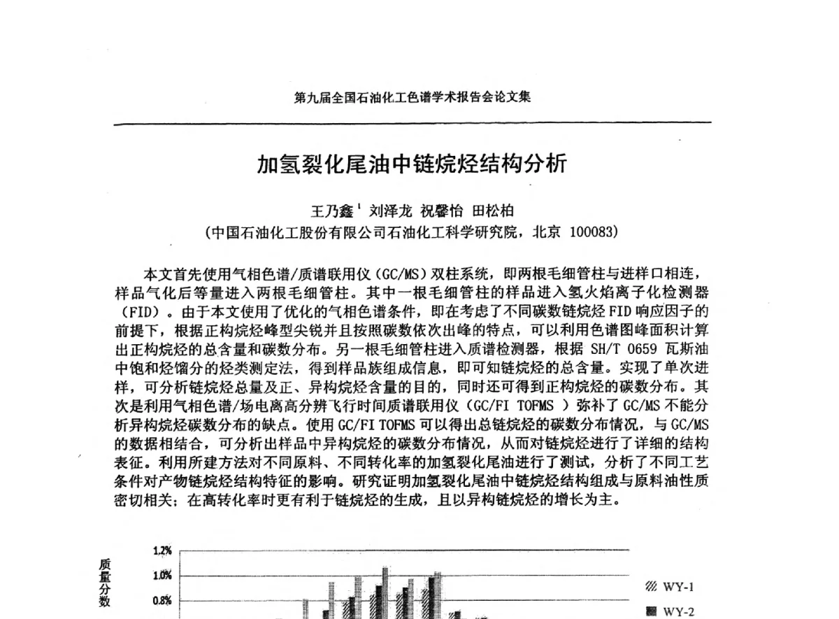加氢裂化尾油中链烷烃结构分析 - 第九届全国石油化工色谱学术会议
