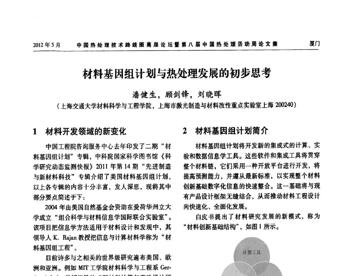 材料基因组计划与热处理发展的初步思考 - 中国热处理技术路线图高层论坛暨第八届中国热处理活动周