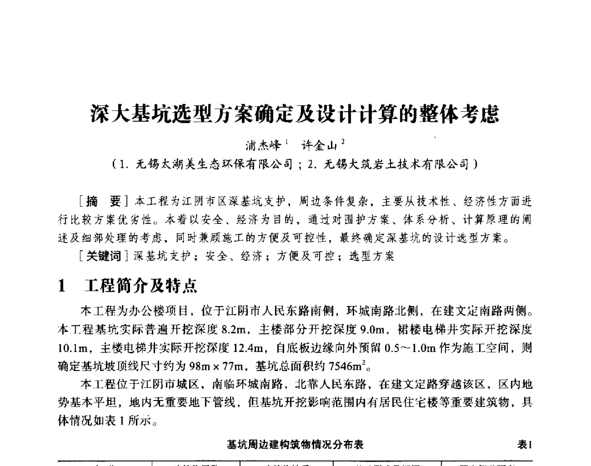 深大基坑选型方案确定及设计计算的整体考虑 - 第十八届全国现代结构工程与环境优化技术交流会