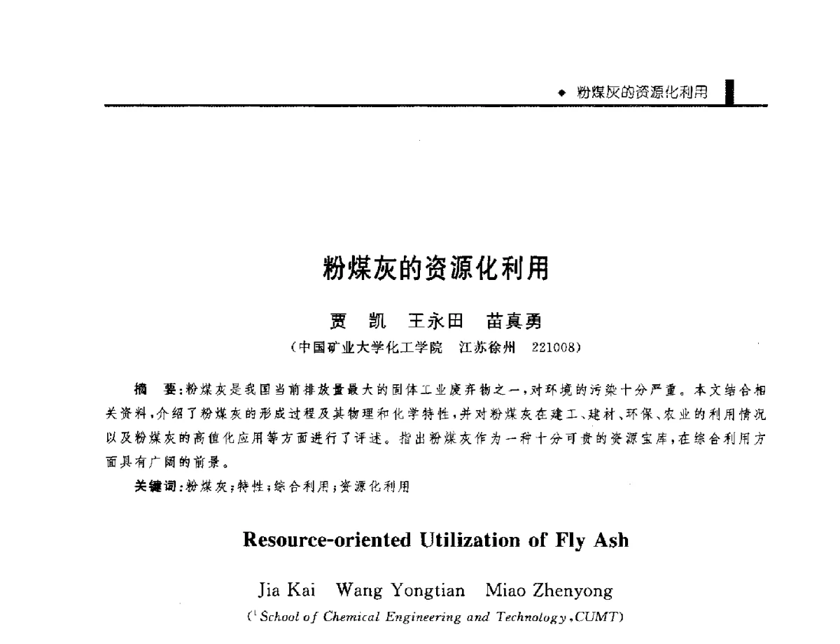 粉煤灰的资源化利用 - 中国工程院化工、冶金与材料工程学部第九届学术会议