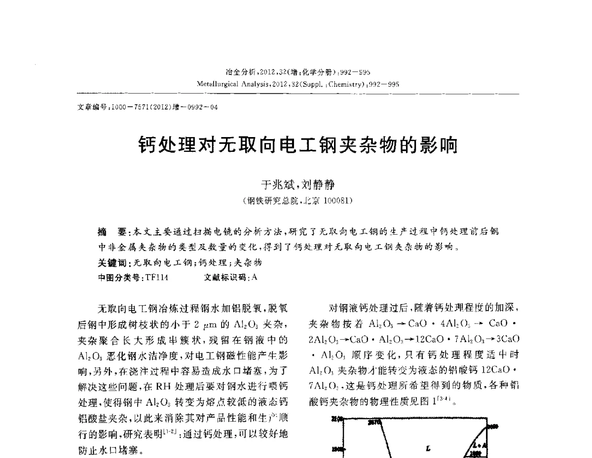 钙处理对无取向电工钢夹杂物的影响 - 2012国际冶金及材料分析测试学术报告会(CCATM2012)