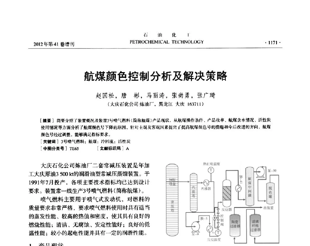 航煤颜色控制分析及解决策略 - 中国化工学会2012年石油化工学术年会