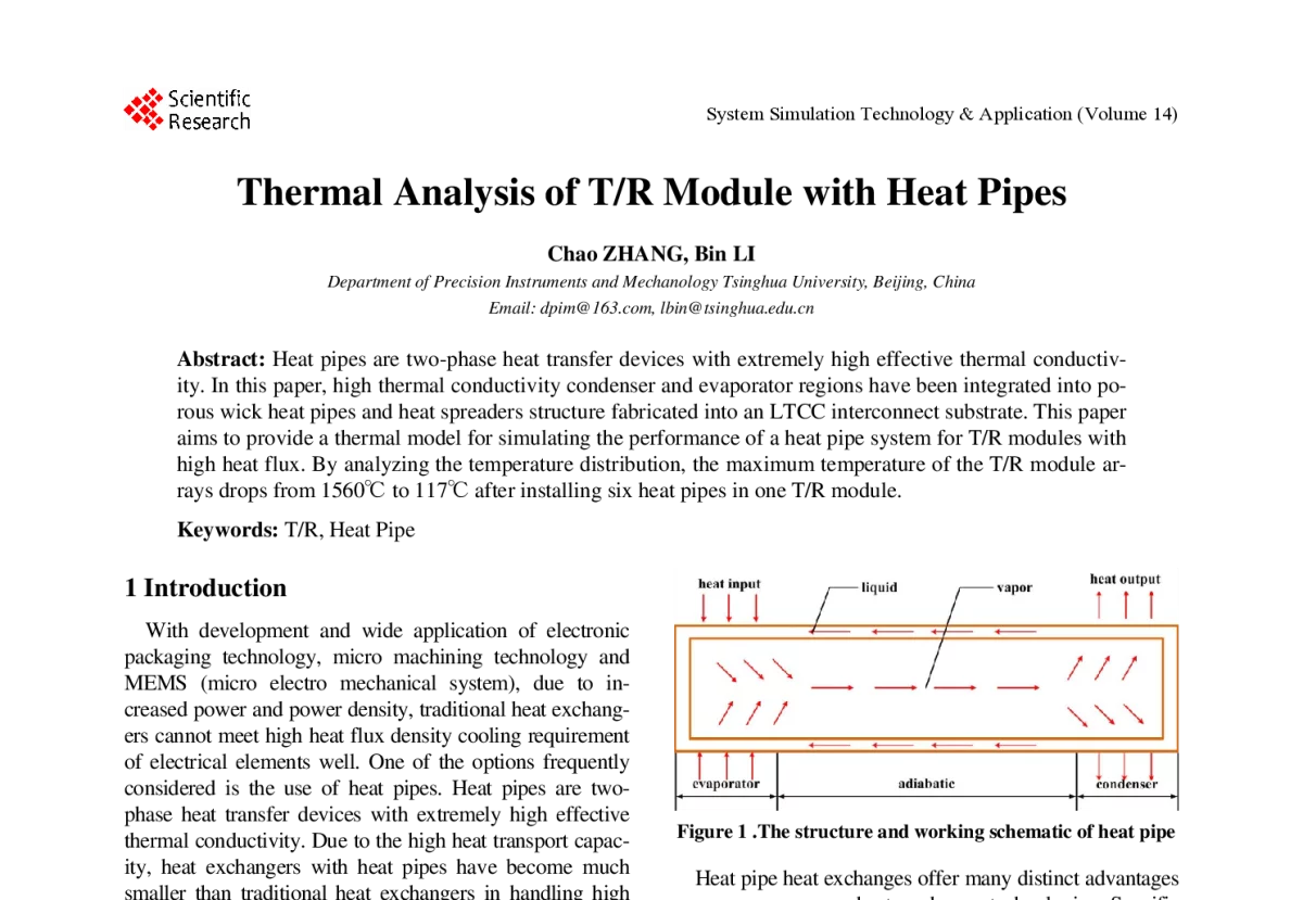 Thermal Analysis of T_R Module with Heat Pipes - 2012年第14届中国系统仿真技术及其应用学术年会