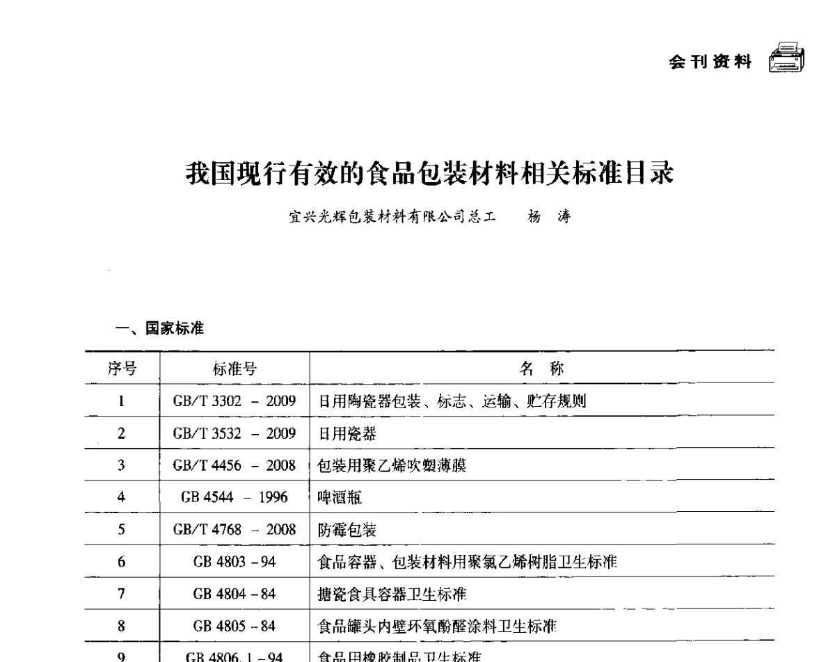 我国现行有效的食品包装材料相关标准目录 - 中国塑料包装工业高新技术与绿色包装论坛暨中国包装联合会塑料制品包装委员会八届二次年会