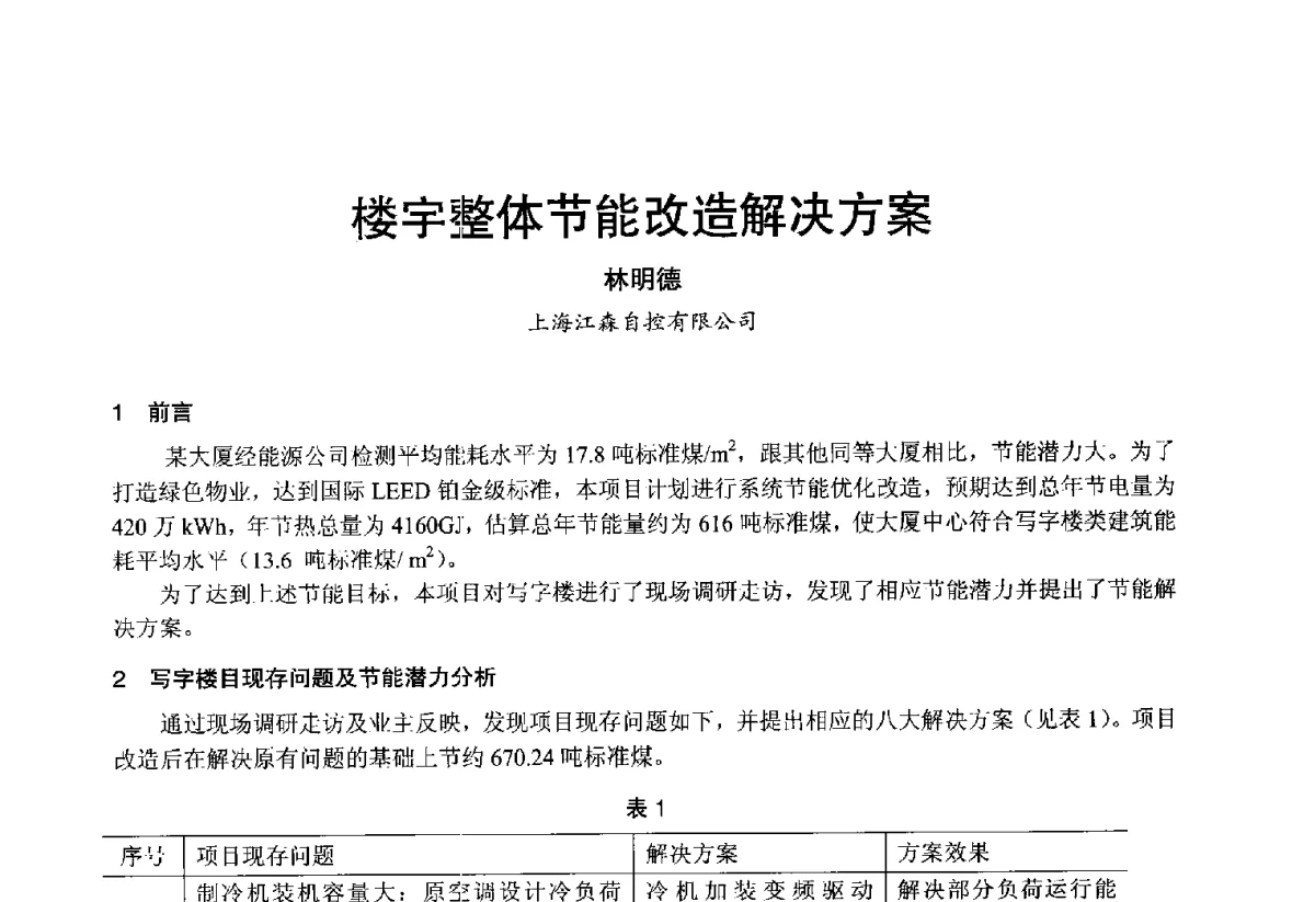 楼宇整体节能改造解决方案 - 2012年中国制冷空调工程节能减排新技术研讨会