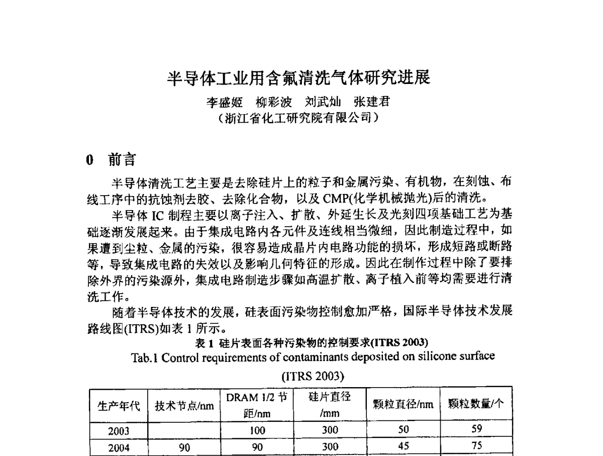 半导体工业用含氟清洗气体研究进展 - 2012中国氟化工技术与应用发展研讨会暨重庆市氟化工产业园推介会