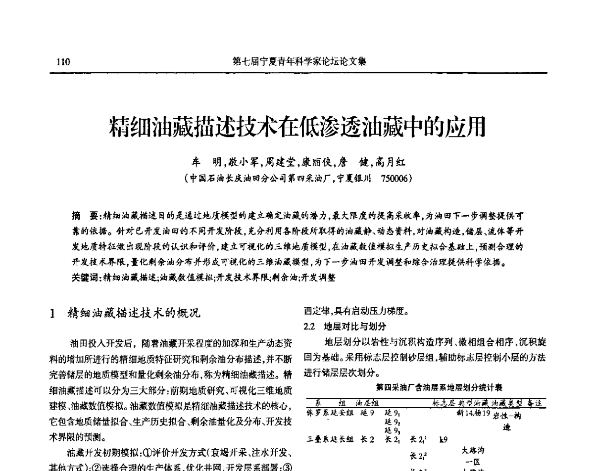 精细油藏描述技术在低渗透油藏中的应用 - 第七届宁夏青年科学家论坛