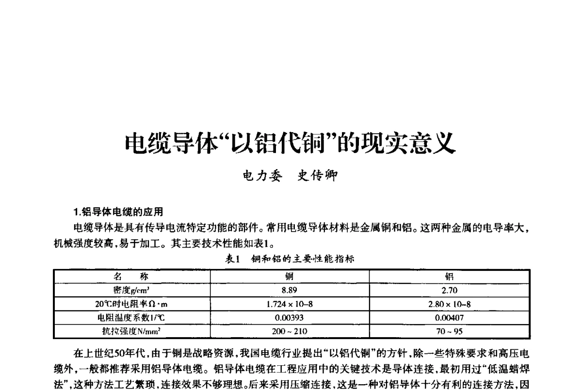 电缆导体“以铝代铜”的现实意义 - 上海市老科学技术工作者协会第十届学术年会
