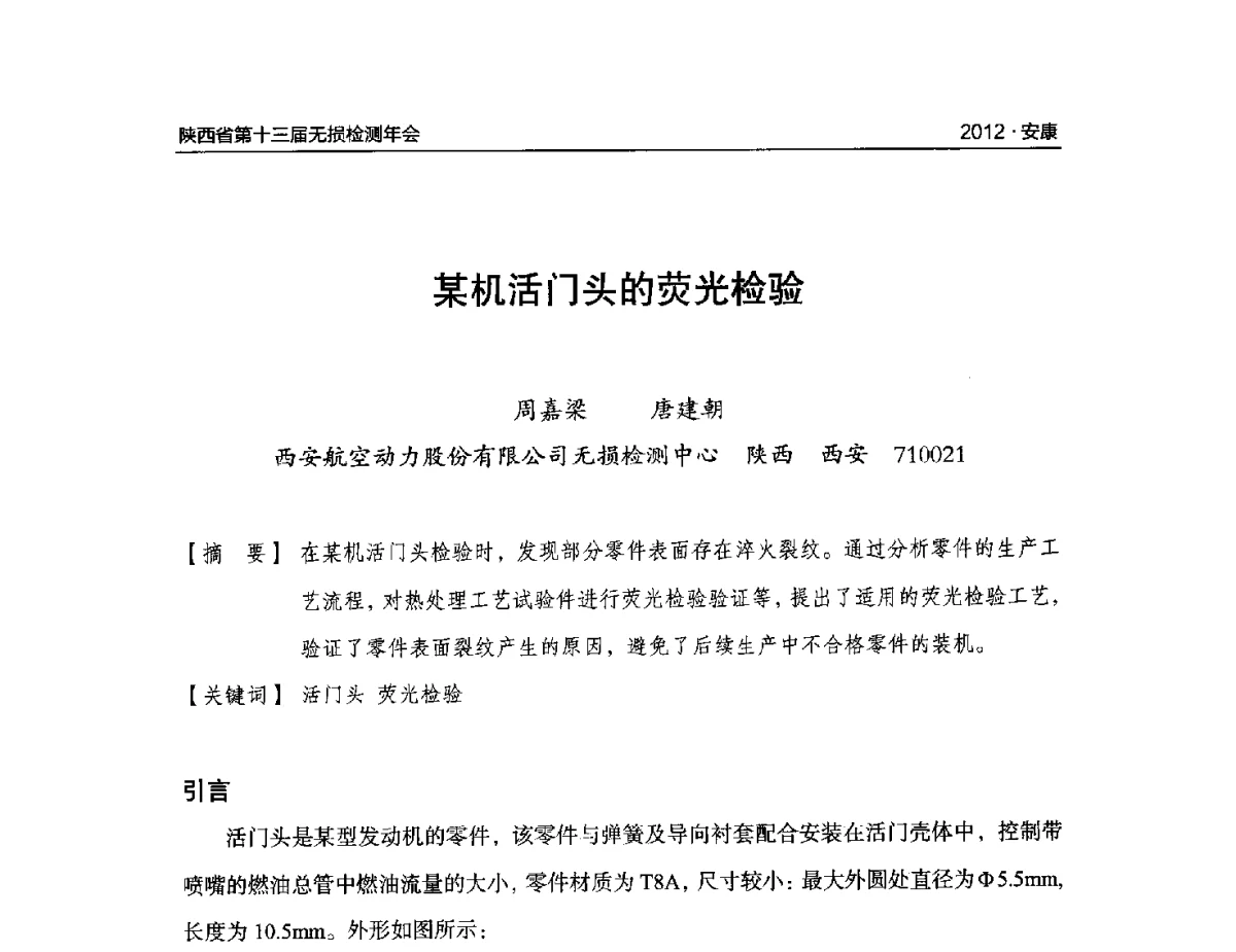某机活门头的荧光检验 - 2012陕西省第十三届无损检测年会