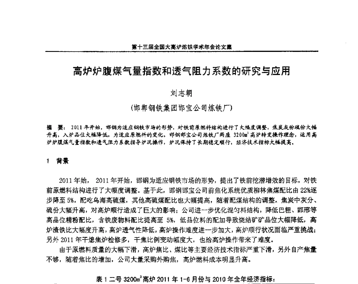 高炉炉腹煤气量指数和透气阻力系数的研究与应用 - 第13届全国大高炉炼铁学术年会