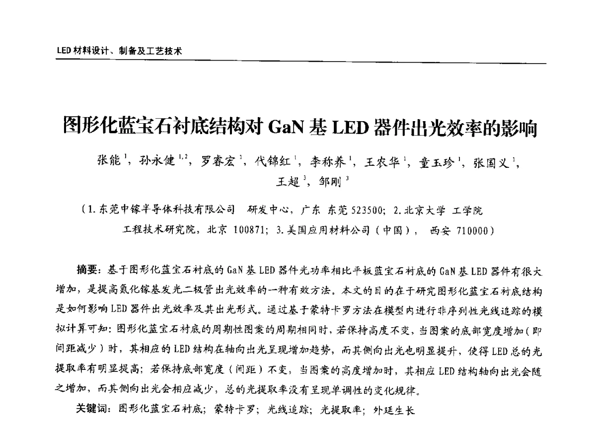 图形化蓝宝石衬底结构对GaN基LED器件出光效率的影响 - 第十三届全国LED产业发展与技术研讨会