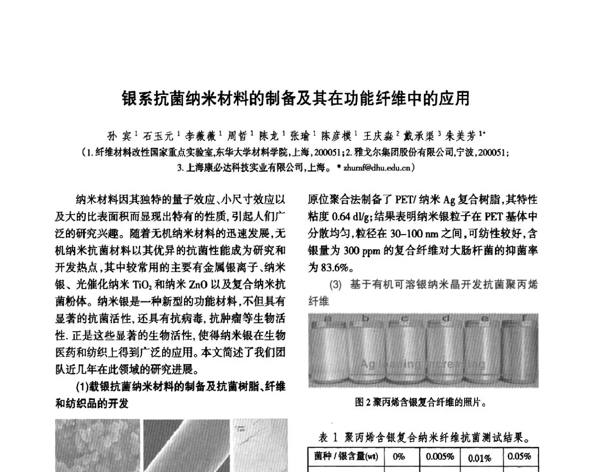 银系抗菌纳米材料的制备及其在功能纤维中的应用 - 第八届届中国抗菌产业发展大会