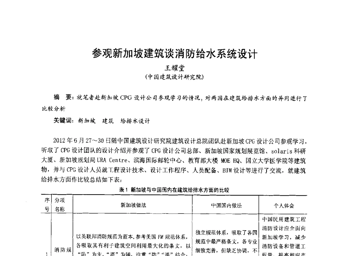 参观新加坡建筑谈消防给水系统设计 - 中国土木工程学会工程防火技术分会成立大会暨学术交流会