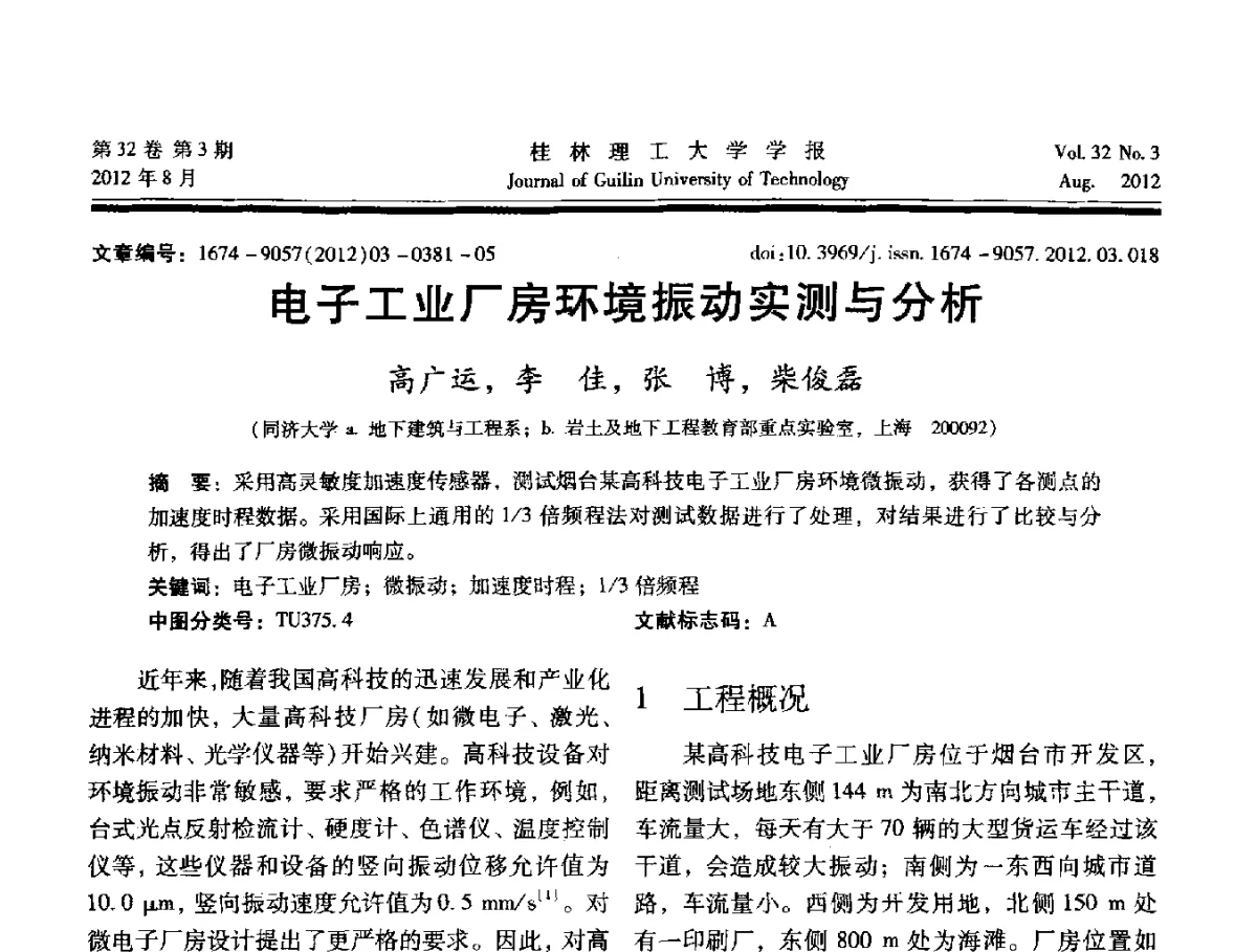 电子工业厂房环境振动实测与分析 - 第六届全国建筑振动学术会议