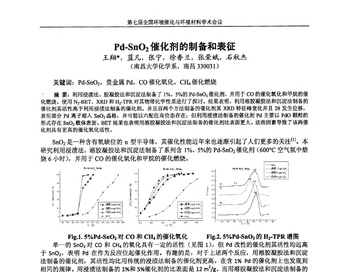 Pd-SnO2催化剂的制备和表征 - 第七届全国环境催化与环境材料学术会议