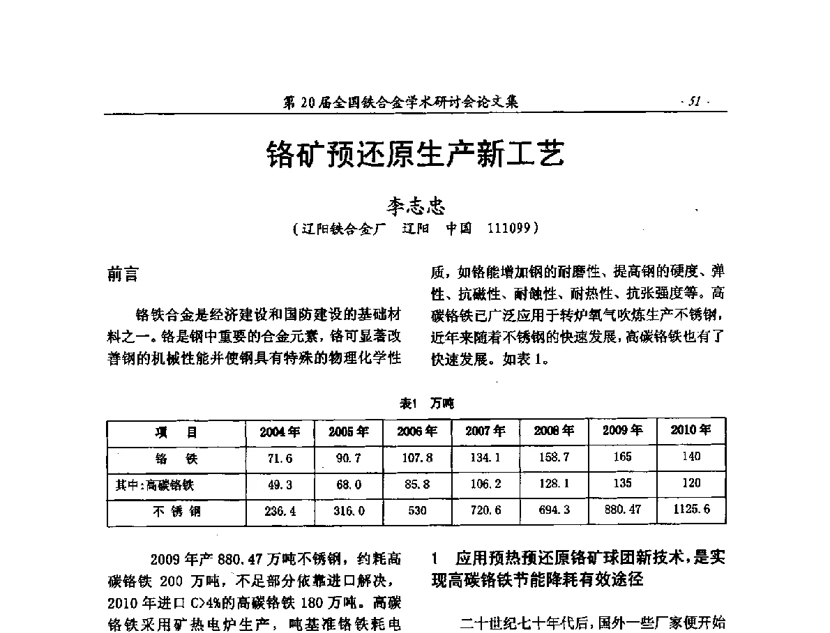 铬矿预还原生产新工艺 - 第20届全国铁合金学术研讨会