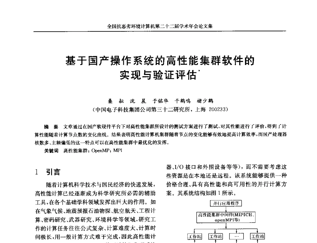 基于国产操作系统的高性能集群软件的实现与验证评估 - 全国抗恶劣环境计算机第二十二届学术年会