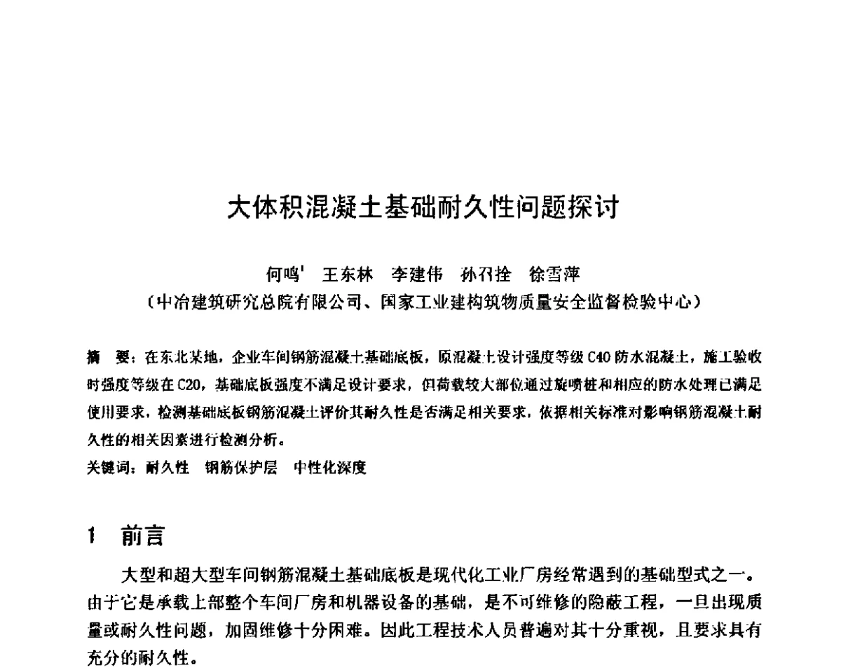 大体积混凝土基础耐久性问题探讨 - 第八届全国混凝土耐久性学术交流会