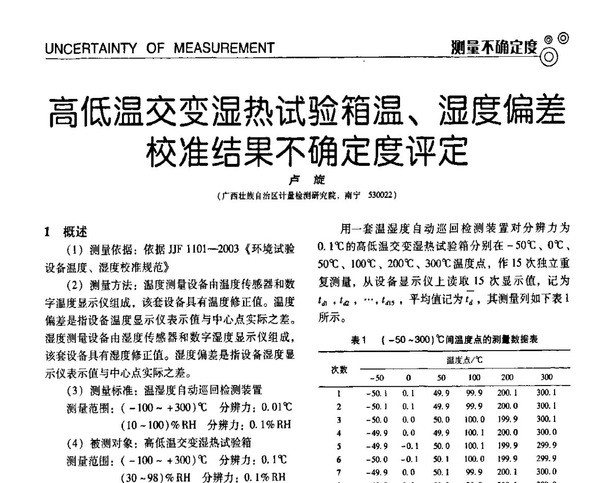 高低温交变湿热试验箱温、湿度偏差校准结果不确定度评定 - 第七届全国工业计量与控制技术交流会