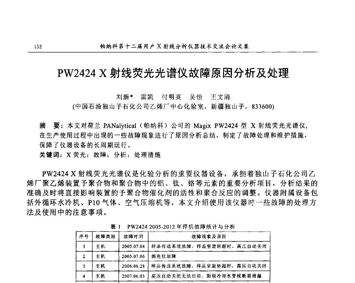 PW2424 X射线荧光光谱仪故障原因分析及处理 - 帕纳科第12届用户X射线分析仪器技术交流会
