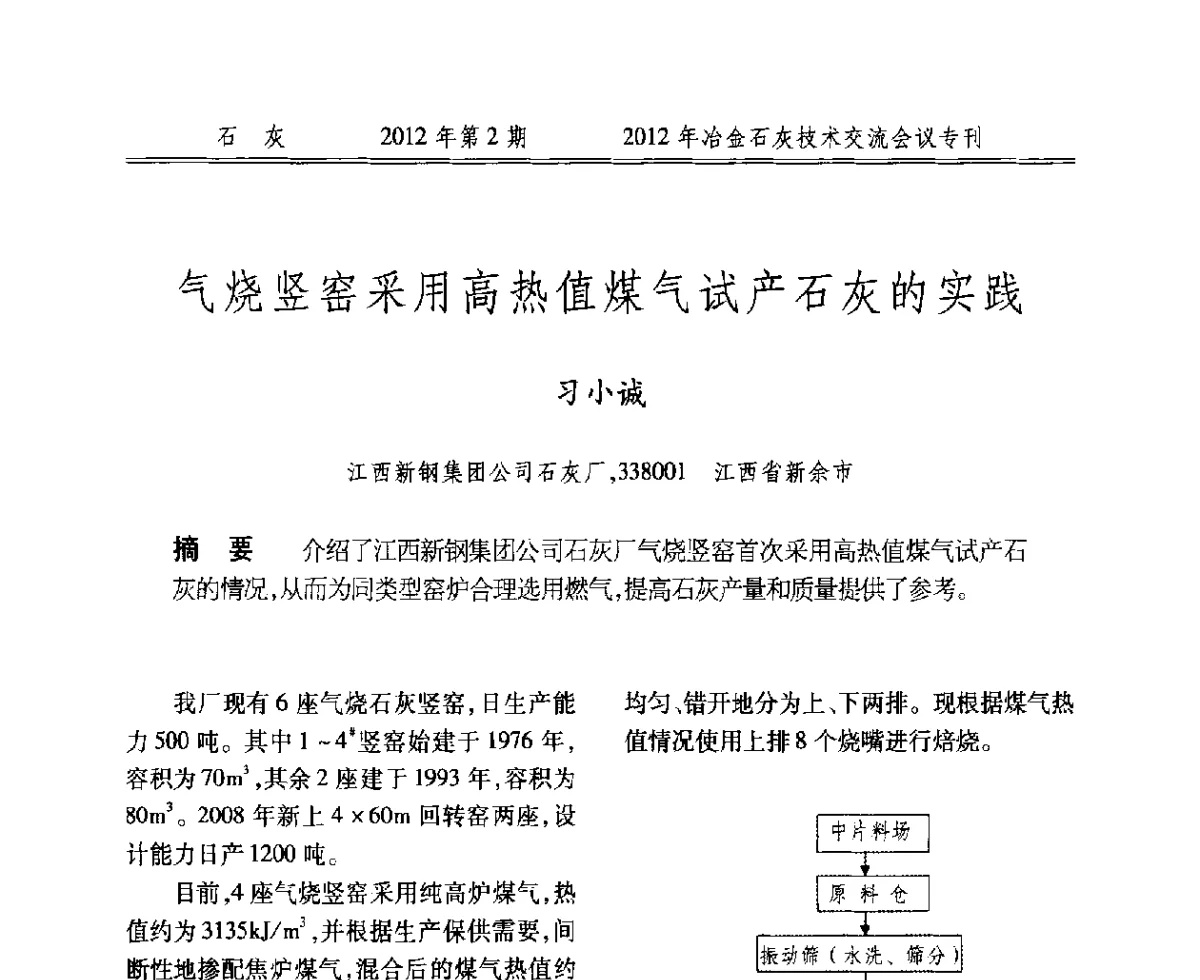 气烧竖窑采用高热值煤气试产石灰的实践 - 2012年冶金石灰技术交流会议