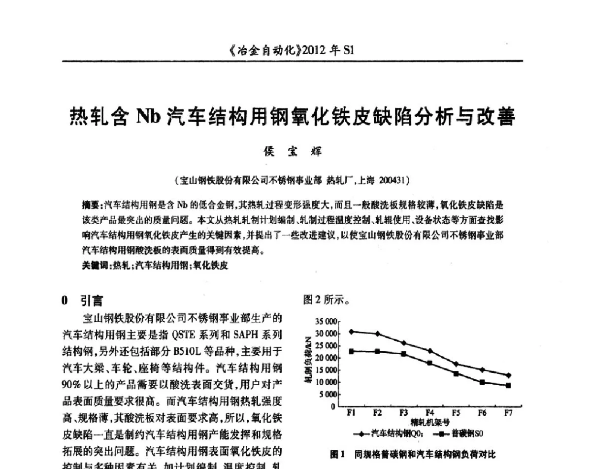 热轧含Nb汽车结构用钢氧化铁皮缺陷分析与改善 - 全国冶金自动化信息网2012年会