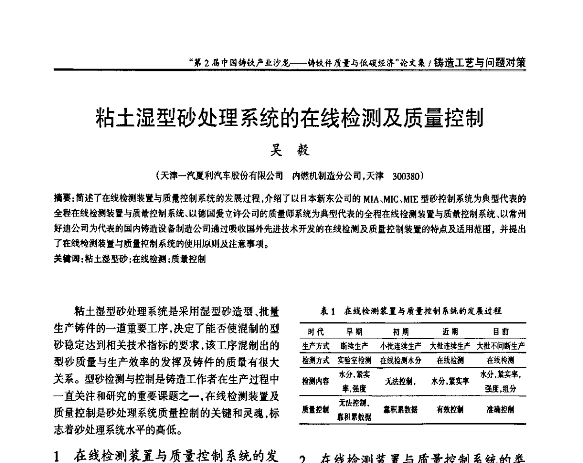 粘土湿型砂处理系统的在线检测及质量控制 - 第2届中国铸铁产业沙龙