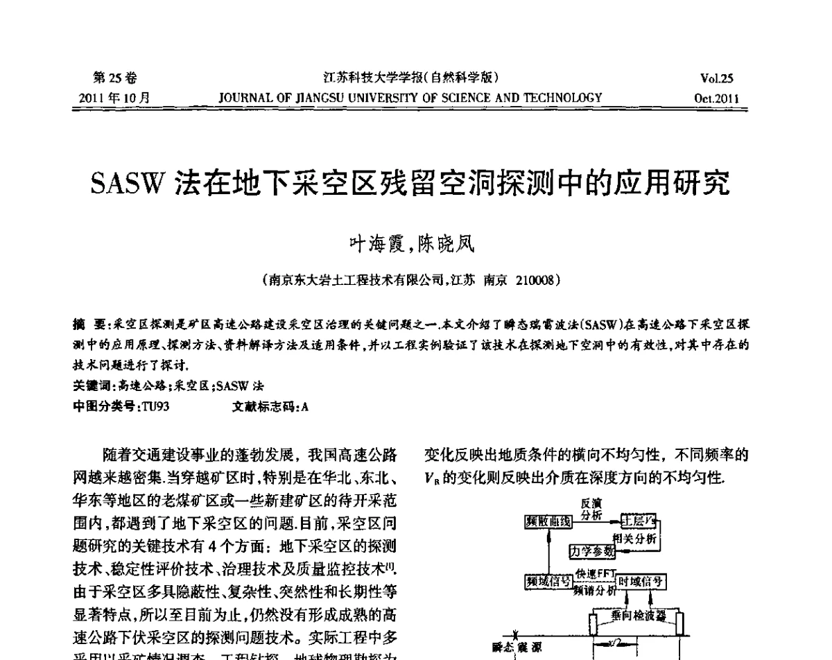SASW法在地下采空区残留空洞探测中的应用研究 - 2011年江苏省地基基础联合学术年会暨江苏省岩土力学与工程学会第七次会员代表大会