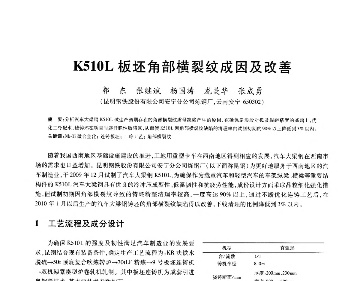 K510L板坯角部横裂纹成因及改善 - 2012年全国炼钢-连铸生产技术会