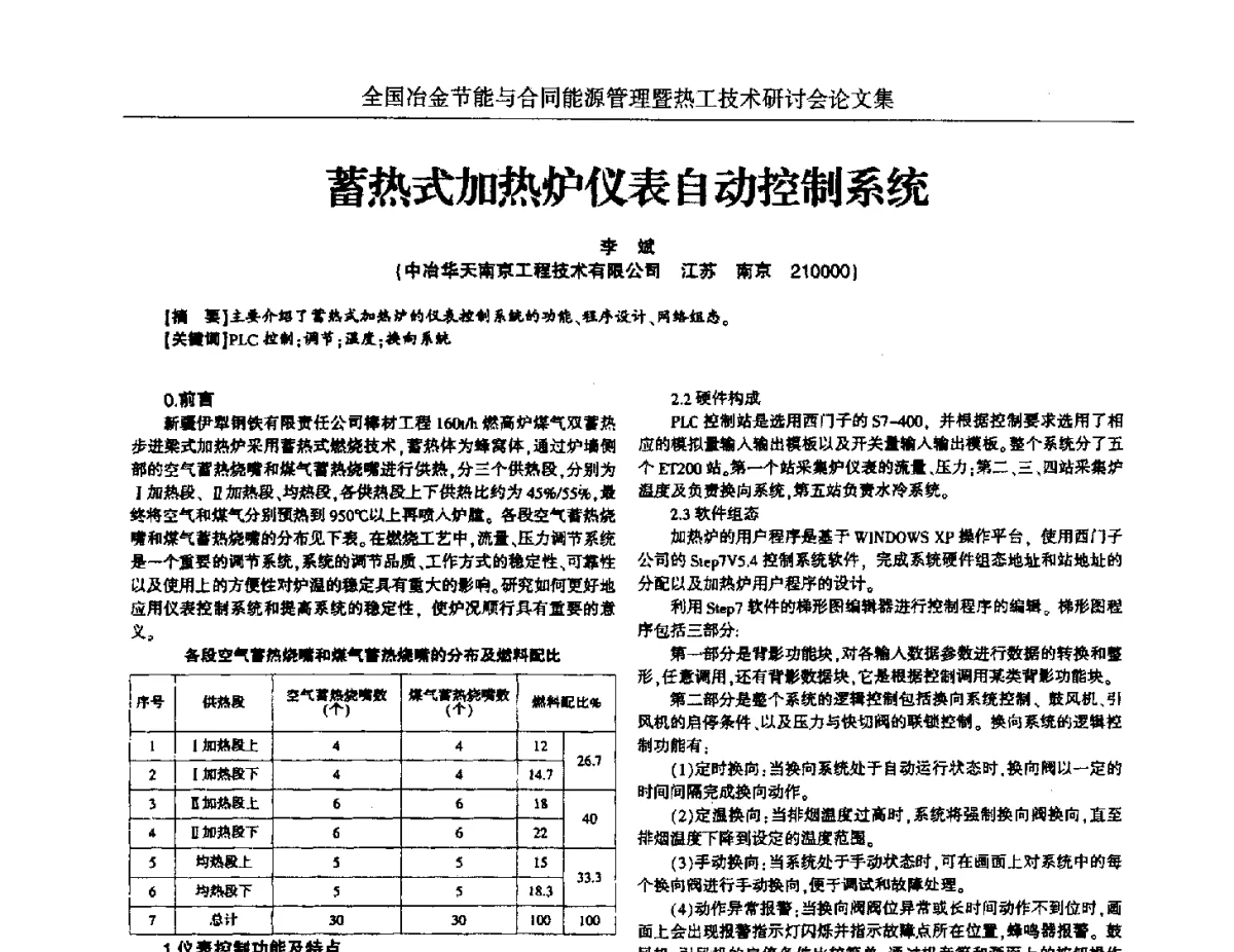 蓄热式加热炉仪表自动控制系统 - 华西冶金论坛第27届(成都)会议——全国冶金节能与合同能源管理暨热工技术研讨会