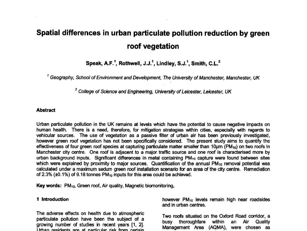 绿色屋顶植物对空间颗粒污染物减少造成的差异研究 - 2012中国杭州·世界屋顶绿化大会