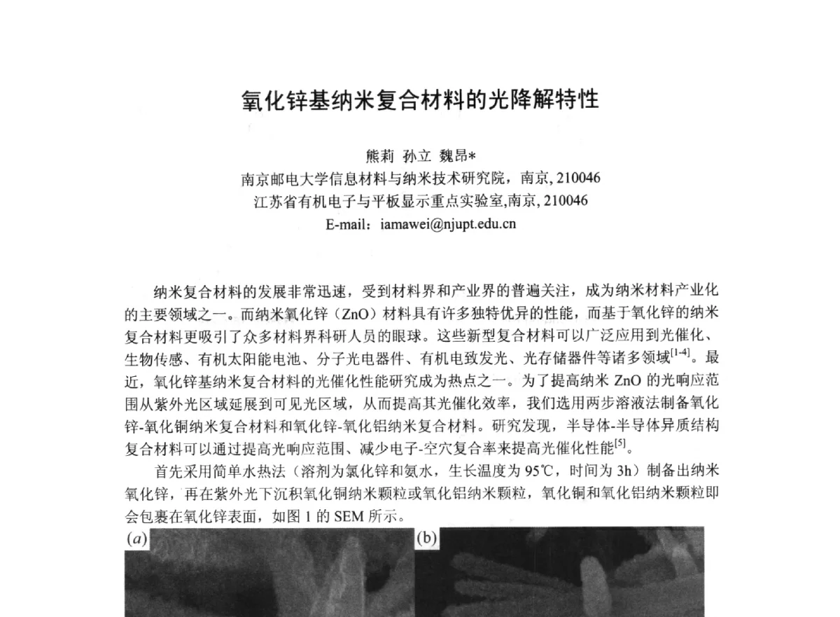 氧化锌基纳米复合材料的光降解特性 - 第三届全国纳米材料与结构、检测与表征研讨会