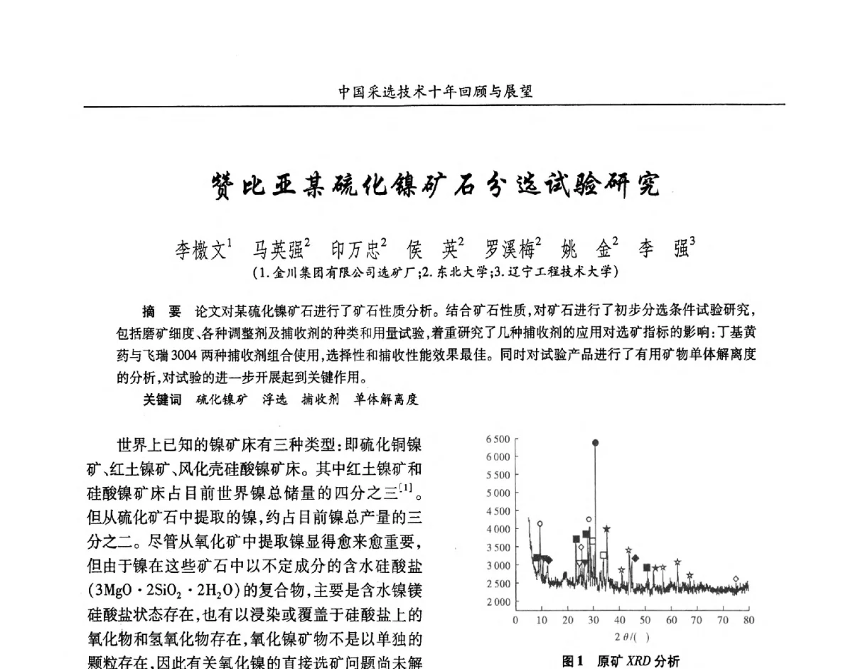 赞比亚某硫化镍矿石分选试验研究 - 2012中国矿业科技大会