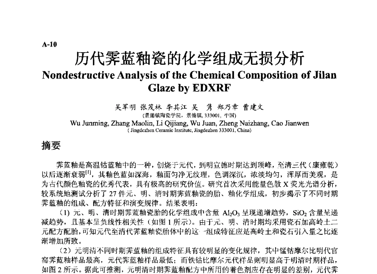 历代霁蓝釉瓷的化学组成无损分析 - ’12古陶瓷科学技术国际讨论会