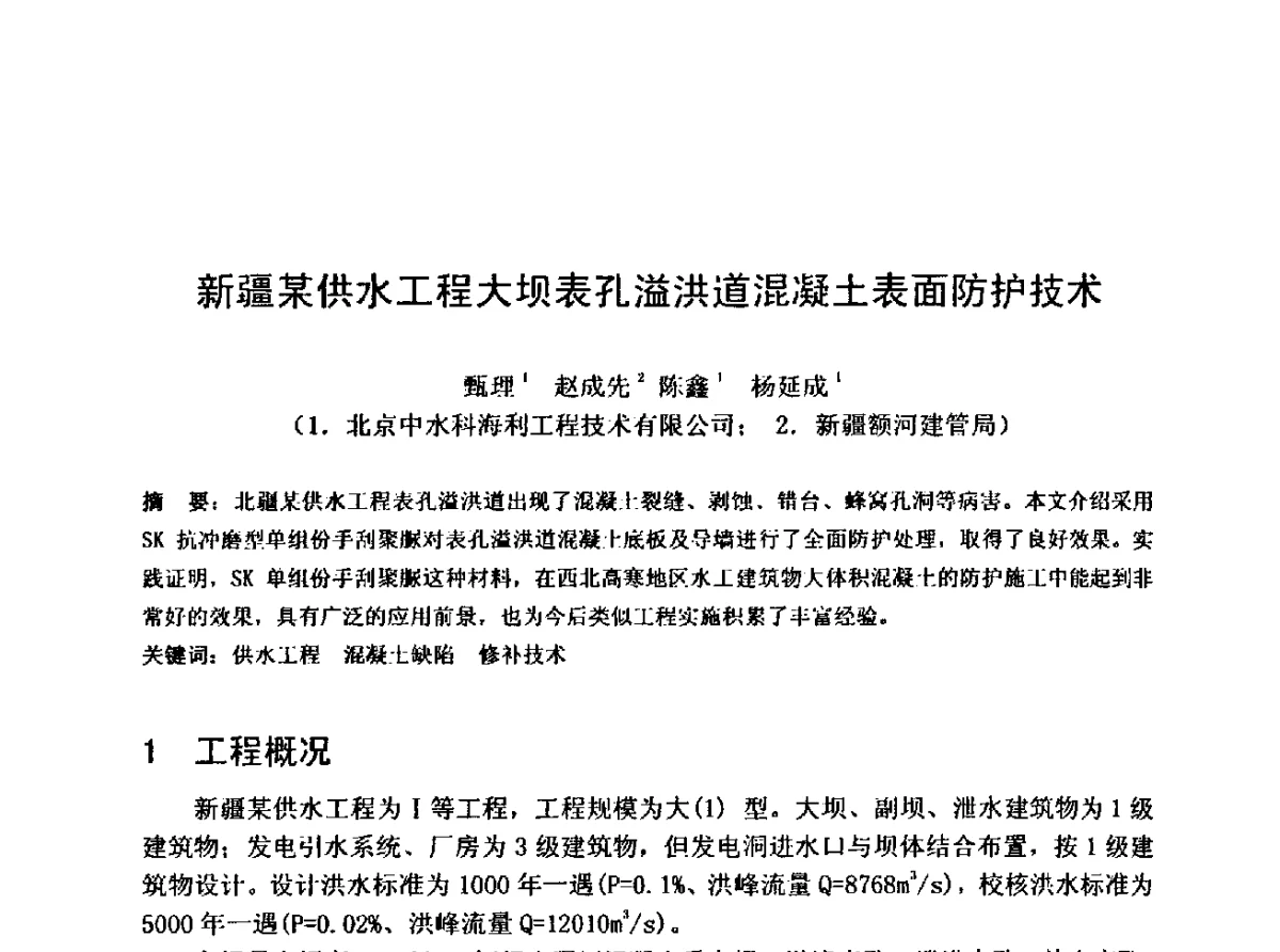 新疆某供水工程大坝表孔溢洪道混凝土表面防护技术 - 中国水利学会水工专业委员会第十届年会
