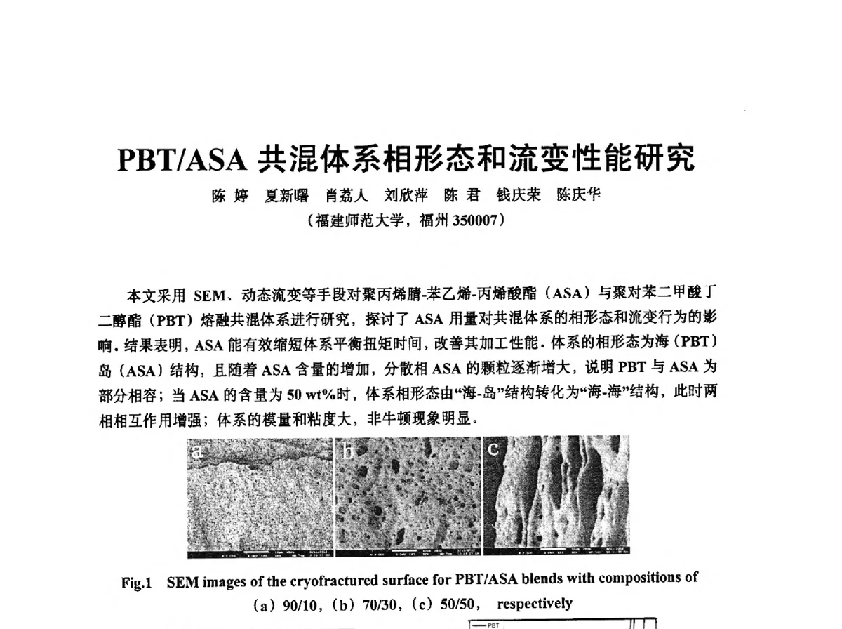 PBT_ASA共混体系相形态和流变性能研究 - 中国塑协改性塑料专业委员会2012年年会暨改性塑料新技术、新设备、新产品展示交流大会