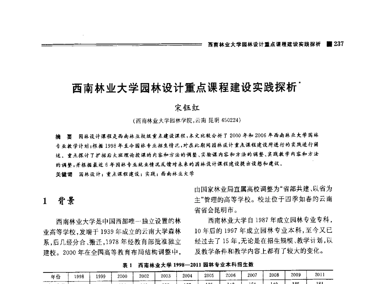 西南林业大学园林设计重点课程建设实践探析 - 2012年风景园林教育大会