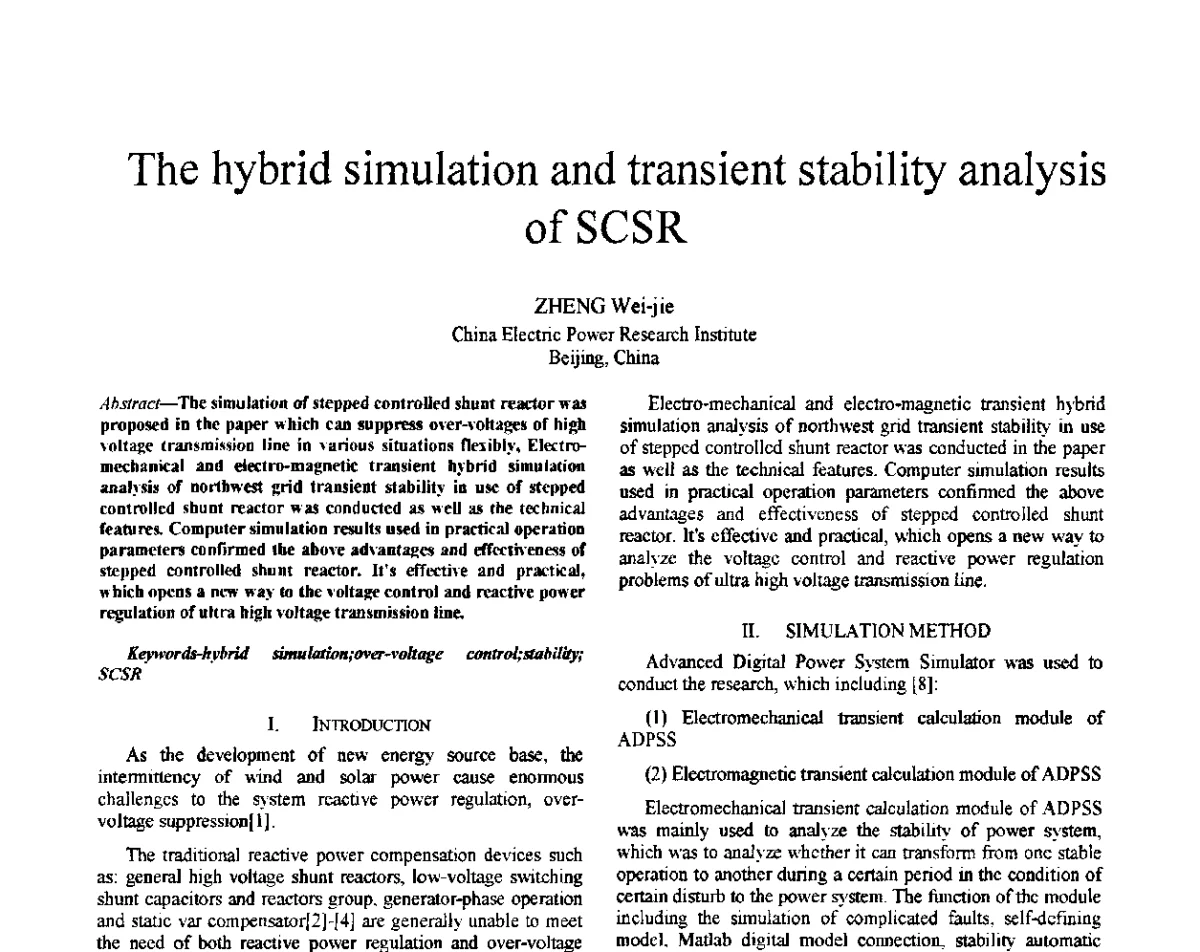 The hybrid simulation and transient stability analysis of SCSR - 2012年电力系统实时仿真技术交流会议