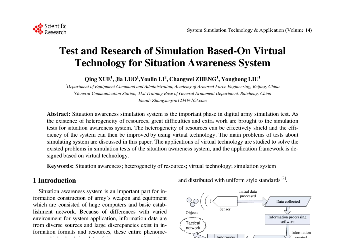Test and Research of Simulation Based-On Virtual Technology for Situation Awareness System - 2012年第14届中国系统仿真技术及其应用学术年会